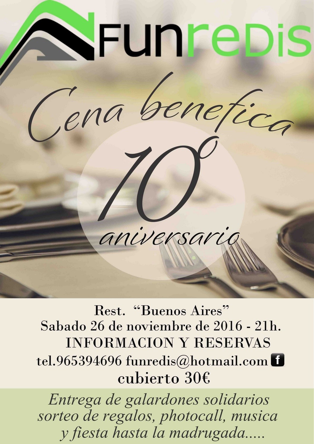 Funredis reconocerá la labor de sus colaboradores en la cena por su 10º aniversario Funredis reconocerá la labor de sus colaboradores en la cena por su 10º aniversario