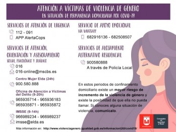 Elda elabora una gu&iacute;a de informaci&oacute;n para v&iacute;ctimas de violencia machista durante el estado de alarma