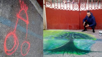 Transforman una pintada obscena en una imagen creativa en la puerta del Miguel Hern&aacute;ndez 