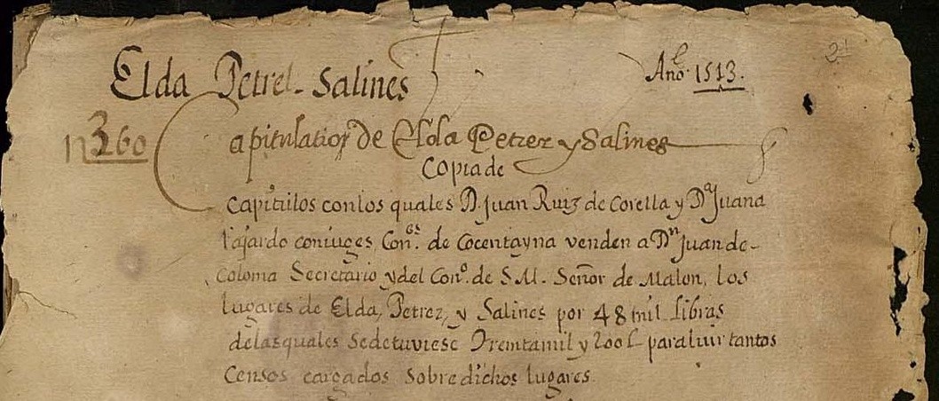 Un significativo cambio de año para Elda, Petrer y Salinas: 1513-1514, de los Corella a los Coloma Un significativo cambio de año para Elda, Petrer y Salinas: 1513-1514, de los Corella a los Coloma