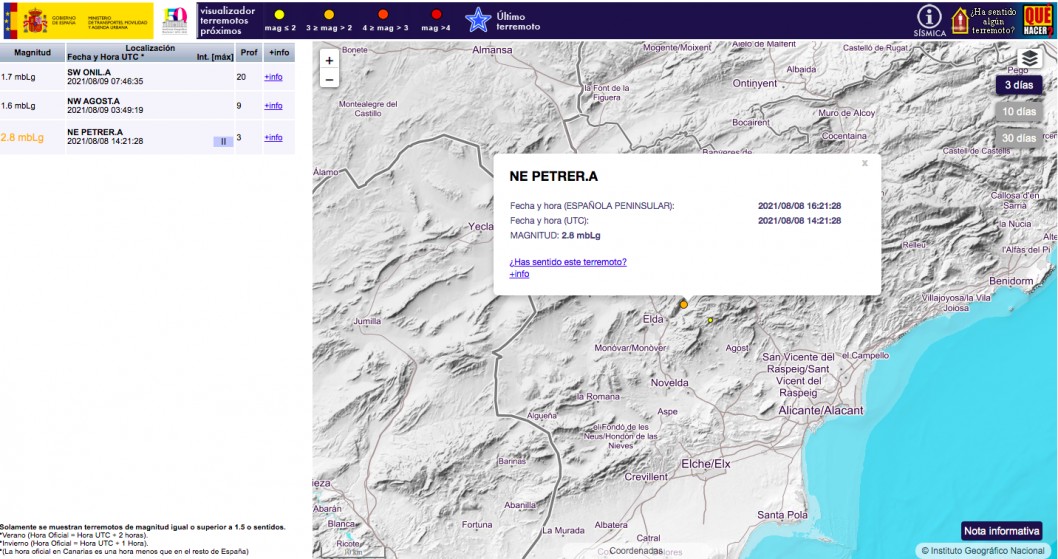 Un terremoto de 2,8 grados en la localidad Petrer Un terremoto de 2,8 grados en la localidad Petrer