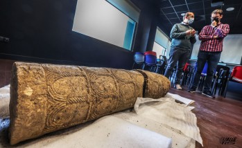Localizan una columna del siglo V en las excavaciones de la plaza de Baix de Petrer