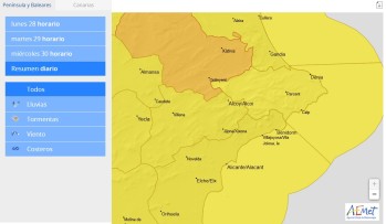 Aviso amarillo por fuertes lluvias para ma&ntilde;ana martes