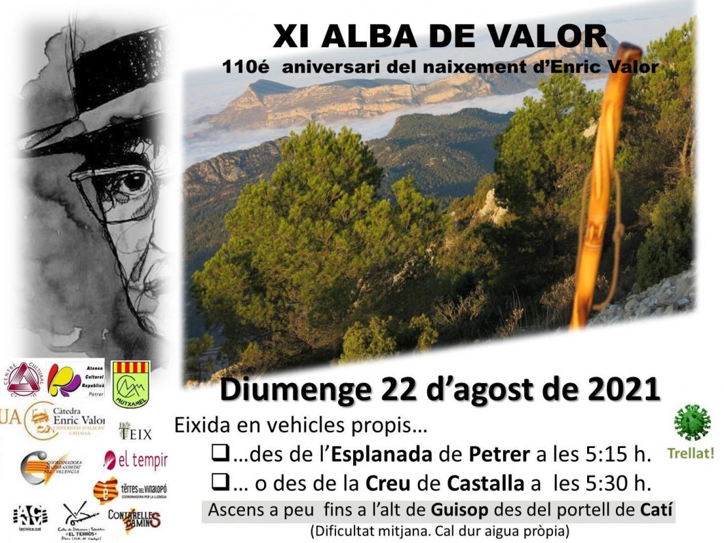 El homenaje a Enric Valor se celebra con la tradicional subida al Alt de Guisop el domingo 22 de agosto El homenaje a Enric Valor se celebra con la tradicional subida al Alt de Guisop el domingo 22 de agosto