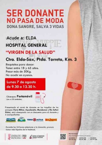 El Centro de Transfusiones anuncia una nueva donaci&oacute;n el lunes en el Hospital de Elda